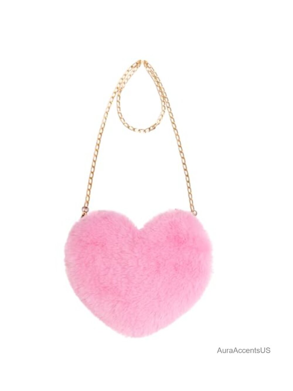Faux Fur Heart Shaped Clutch Crossbody Shoulder Bag Detachable Chain